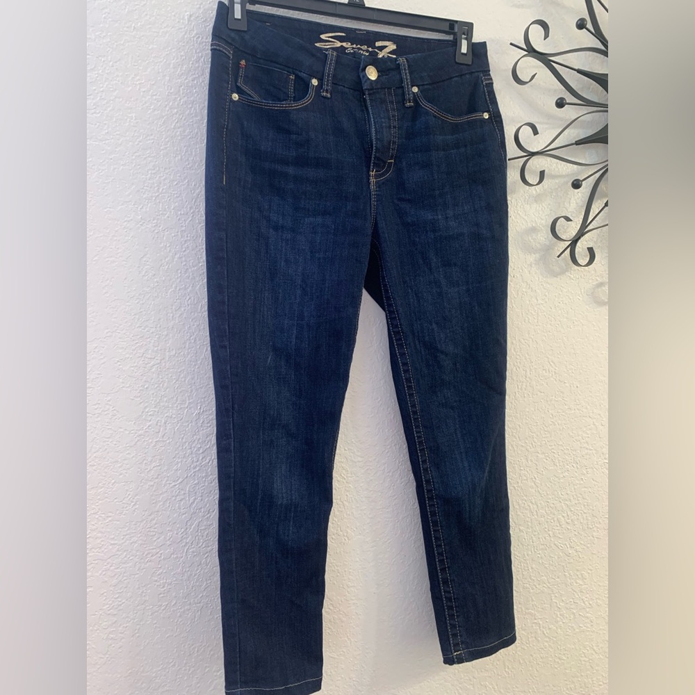 Seven7 Women’s Size 8 Dark Blue Denim Tummyless High-Rise Skinny Jeans
